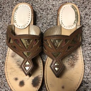 Brown leather with gold insert sandals